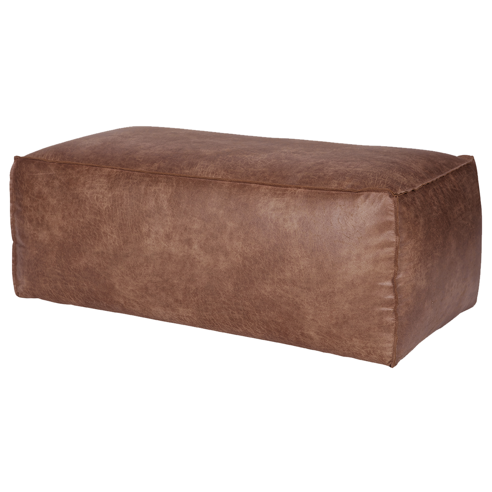 Rodeo poef 43x120x60 ecoleer cognac, schuin vooraanzicht