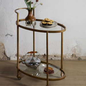 Push trolley metaal antique brass, sfeerfoto