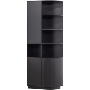 Finca storage cabinet round right 78 cm pine deep black, angled front view