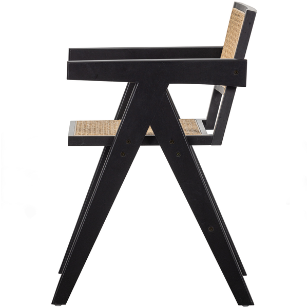 Gunn dining chair rattan/wood black, front view