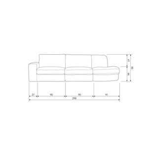 Family 2,5-sitzer sofa rundung rechts rosa, Maßzeichnung