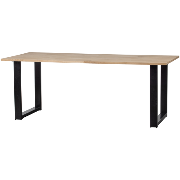 Combi Tablo oak table 200 x 90 cm with U shaped leg, angled front view