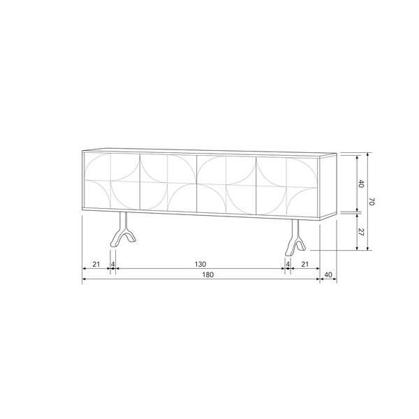 Draw sideboard mangoholz walnuss, Maßzeichnung