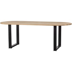Combi Tablo oval untreated oak table with U shaped leg, angled front view