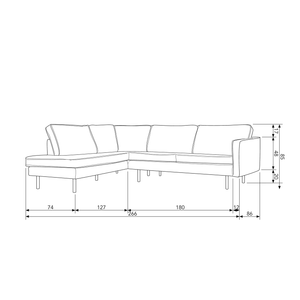 Rodeo corner sofa left velvet ochre, dimension drawing