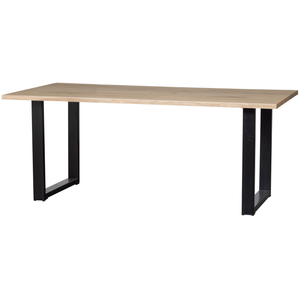 Combi Tablo Baumkanten Esstisch Eiche 180 x 90 cm mit Tischbein in U Form, schräge Vorderansicht