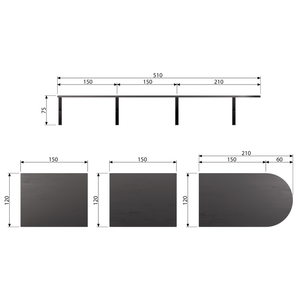 Tablo Lungo between table top ash incl. socket, dimension drawing