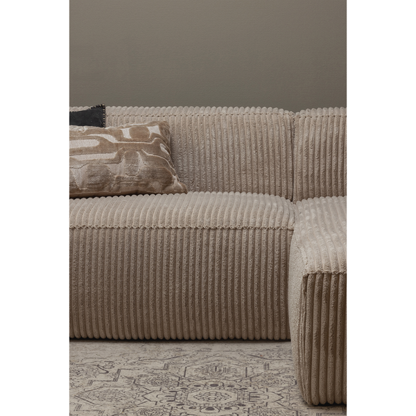 Bean chaise longue bank rechts ribstof travertin, sfeerfoto