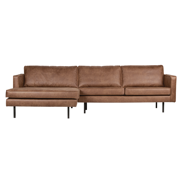 Rodeo chaise longue left ecoleather cognac, front view