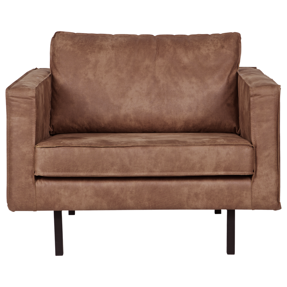 Rodeo fauteuil ecoleer cognac, vooraanzicht