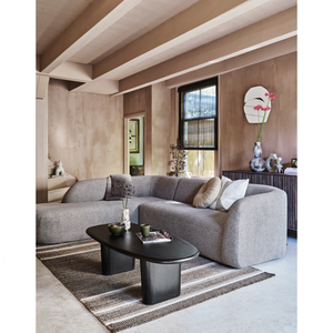 Sloping corner sofa left light brown melange, room setting
