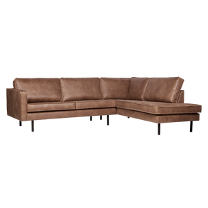 Rodeo corner sofa right ecoleather cognac, angled front view