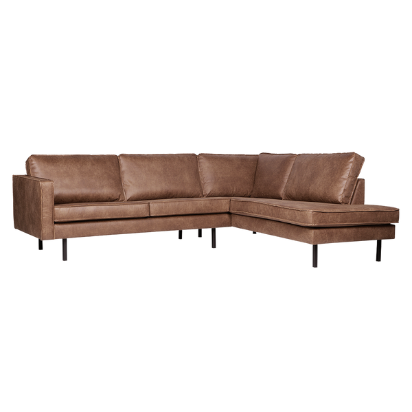 Rodeo corner sofa right ecoleather cognac, angled front view