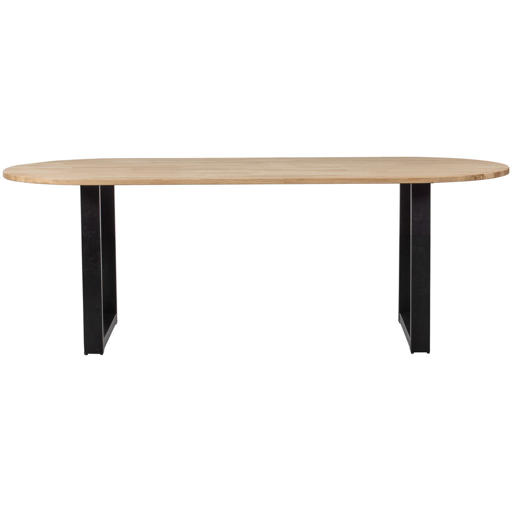 Combi Tablo oval untreated oak table with U shaped leg, front view